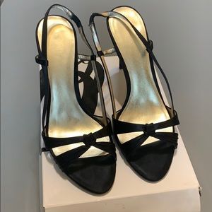 Nine West Reedy Black Satin Slingback Sandals